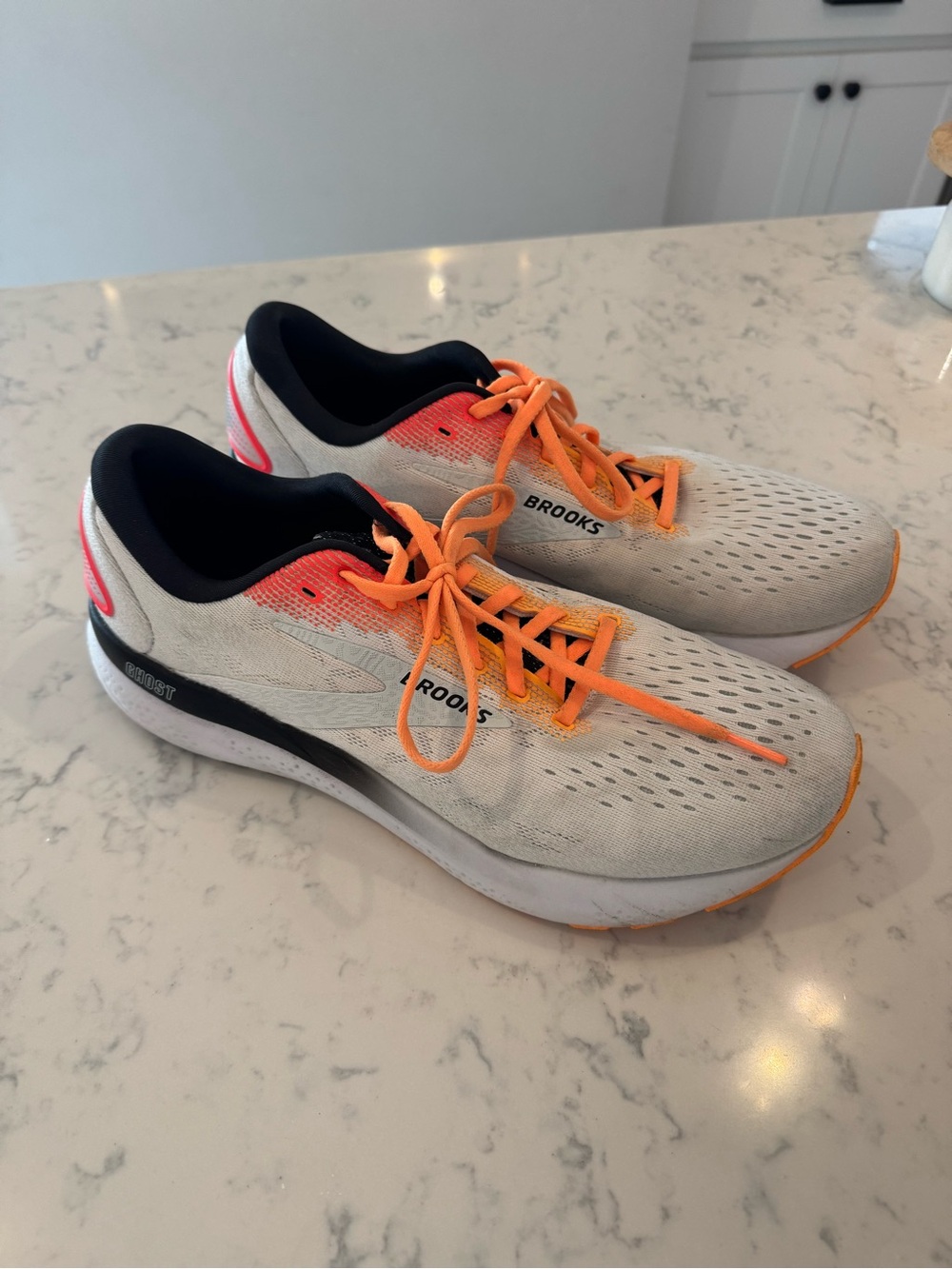 Brooks Men's Athletic Running Shoes in White with Orange Accents